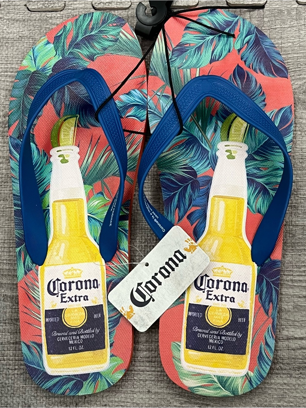 Corona Extra Men's Flip Flop Sandals Multicolor Floral Tropical Logo Slip-On